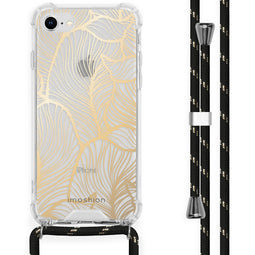 Design hoesje met koord voor de iPhone SE (2022 / 2020) / 8 / 7 - Bladeren - Goud