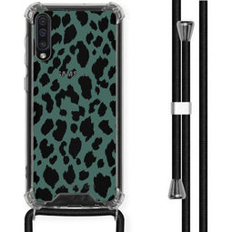 Design hoesje met koord voor de Samsung Galaxy A50 - Luipaard - Groen