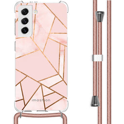 Design hoesje met koord voor de Samsung Galaxy S21 - Grafisch Koper - Roze / Goud