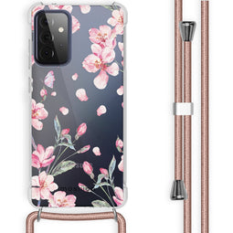 Design hoesje met koord voor Samsung Galaxy A72 - Bloem - Roze