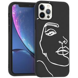 Design hoesje voor de iPhone 12 (Pro) - Abstract Gezicht - Wit / Zwart