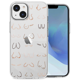 Design hoesje voor de iPhone 14 - Boobs all over - Transparant