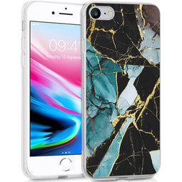 Design hoesje voor de iPhone SE (2022 / 2020) / 8 / 7 / 6(s) - Marmer - Gebroken Blauw