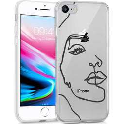 Design hoesje voor de iPhone SE (2022 / 2020) / 8 / 7 / 6s - Abstract Gezicht - Zwart