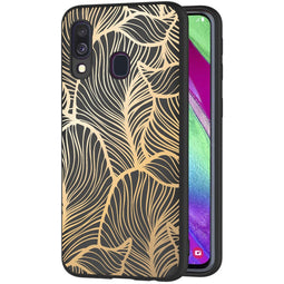 Design hoesje voor de Samsung Galaxy A40 - Bladeren / Zwart