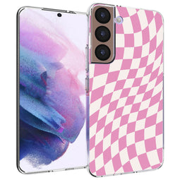 Design hoesje voor de Samsung Galaxy S22 - Retro Pink Check
