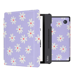 Design Slim Hard Case Sleepcover Bookcase met stand Kobo Libra H2O - Flowers Distance