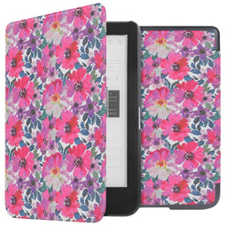 Design Slim Hard Case Sleepcover Bookcase voor de Kobo Clara HD - Flower Watercolor