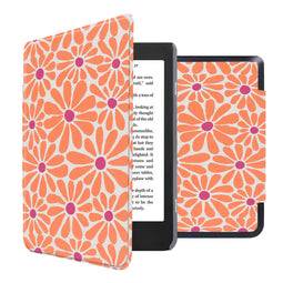 Design Slim Hard Case Sleepcover Bookcase voor de Kobo Nia - Orange Flowers Connect