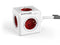 DesignNest PowerCube Extended 3 meter kabel - wit/rood - 5 stopcontacten Type F - stekkerdoos - stekkerblok