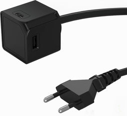 Designnest USB Cube Extended A + C - 4 USB poorten 2 x USB A en 2 x USB C - 1.5 meter kabel - zwart - Telefoon oplader - universele oplaad stekker – PowerCube