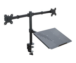 Desk mount for 2 monitors LED/LCD 13-27" ART L-25 + laptop shelf 10 kg Black