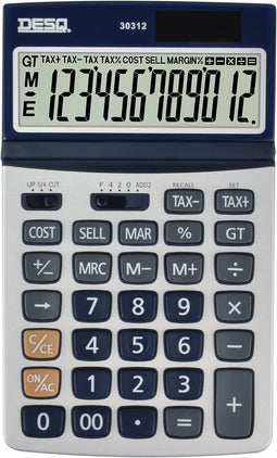 DESQ® | Bureau Rekenmachine | 12 Cijfers | Large | COST-SELL-MAR |TAX| GT | Zilver metaal | Bussiness Classy