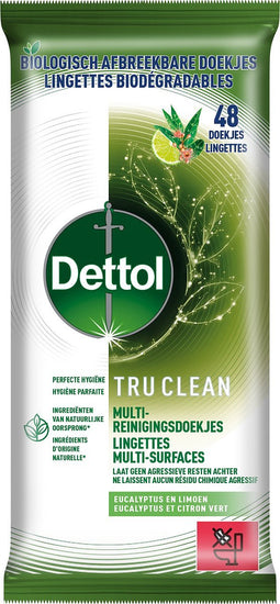 Dettol Tru Clean Schoonmaakdoekjes Biologisch Afbreekbaar - Eucalyptus en limoen - 48 stuks