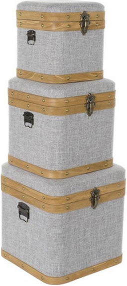 Set decoratieve dozen DKD Home Decor Grijs Hout Polyester (3 pcs)