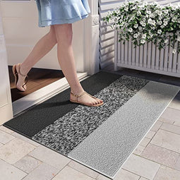 Deurmat 76,5 x 120 cm Gestreepte deurmat met schraperlus Duurzame achterkant en gemakkelijk schoon te maken entreedeken Vuilvanger barrièremat voor binnen- en buiteningang, grijs