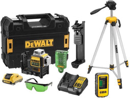 DeWalt DCE089D1GTRID 10.8V Li-Ion accu zelfnivellerende kruislijnlaser & ontvanger (DE0892G) & statief (DE0881) combiset (1x 2.0Ah accu) in koffer - 3 lijnen - 30m - groen