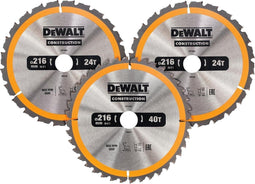DeWALT DT1962 Cirkelzaagbladen Set 216mm (24T/24T/40T 216 x 30mm))