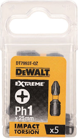 DeWALT DT7993T Extreme Impact Torsion Schroefbits PH1 25mm 5 Stuks
