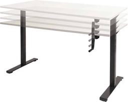 Dextro zit/sta hoogte verstelbare werkplek d.m.v. slinger, bladmaat 180 x 90 cm., frame kleur wit RAL 9010 blad 25 mm. melamine Halifax Eik Natuur