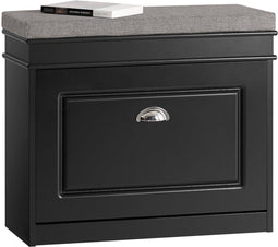 SoBuy FSR82-K-SCH - Schoenenkast met Klaplade en Zitkussen - 61x24x51 cm Zwart