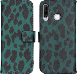 iMoshion Hoesje Geschikt voor Huawei P30 Lite Hoesje Met Pasjeshouder - iMoshion Design Softcase Bookcase - Zwart / Meerkleurig / Groen / Green Leopard