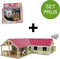 Kids Globe SET paarden hoekstal met 3 boxen en berging 1:24 68x77x27cm roze + 4 paarden