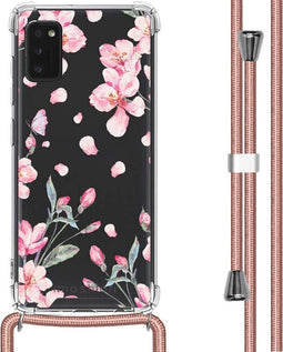 iMoshion Hoesje Geschikt voor Samsung Galaxy A41 Hoesje Met Koord - iMoshion Design Hoesje met Koord - Roze / Transparant / Blossom Watercolor
