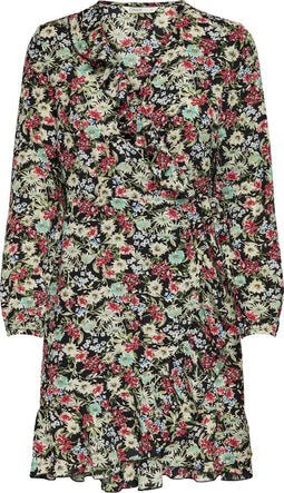 ONLY ONLCARLY LS WRAP SHORT DRESS NOOS WVN - Korte jurk met lange mouwen - V hals met ruches - Maat XS (34)