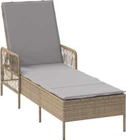 vidaXL - Ligbed - met - Kussen - Beige - Poly - Rattan