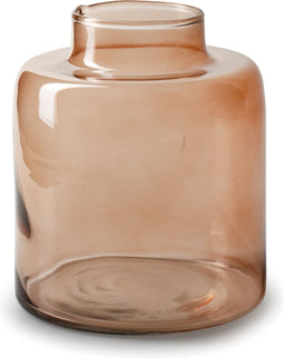 Jodeco Bloemenvaas Willem - transparant beige glas - 19 x 17 cm - fles vorm vaas