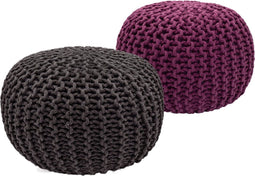 SVJ Poef - 55x55x37 cm - Katoen - Paars/Zwart - Set van 2