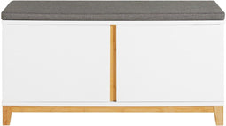 SoBuy FSR117-W - Schoenenbank - Gevoerde zitting met 2 deuren - Wit 90x34x46 cm