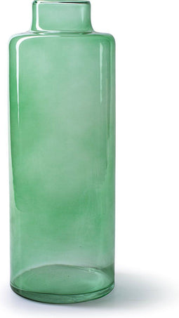 Jodeco Bloemenvaas Willem - transparant groen glas - 11,5 x 32 cm - fles vorm vaas