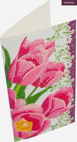 Diamondpainting Crystal Art Kaart Roze tulpen 11x22cm