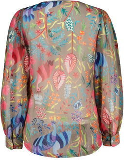 DIDI Dames Blouse chiffon Beau in Aloe Green with Bird garden print maat 38