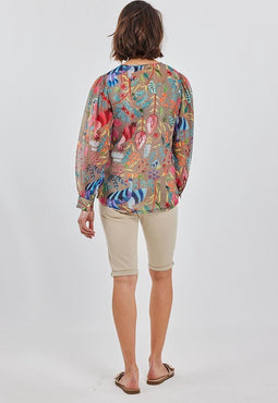 DIDI Dames Blouse chiffon Beau in Aloe Green with Bird garden print maat 48