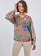 DIDI Dames Blouse chiffon Beau in Aloe Green with Bird garden print maat 44