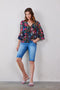 DIDI Dames Blouse chiffon Beau in dark blue with Bird garden print maat 38