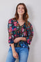 DIDI Dames Blouse chiffon Beau in dark blue with Bird garden print maat 42