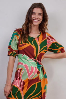DIDI Dames Dress Bowy in offwhite with Seasons print. maat 40