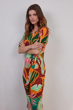 DIDI Dames Dress Bowy in offwhite with Seasons print. maat 48