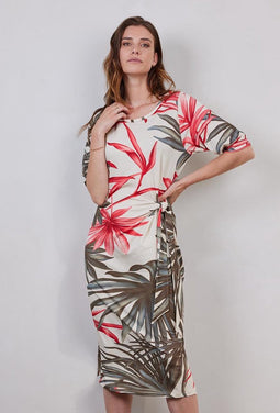 DIDI Dames Dress Bowy in offwhite with Yucca print. maat 40
