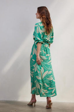 DIDI Dames Dress Dawn in green with Island print maat 46