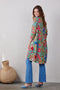 DIDI Dames Loose dress 3/4 sleeves print in Aloe green with Bird garden print maat 48