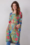 DIDI Dames Loose dress 3/4 sleeves print in Aloe green with Bird garden print maat 46