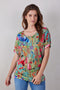 DIDI Dames Loose tee Flow print in aloe green with bird garden print maat 44