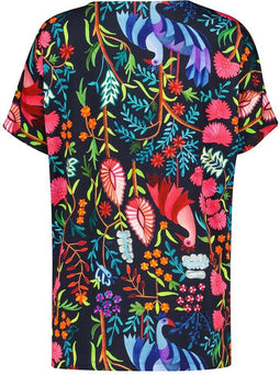 DIDI Dames Loose tee Flow print in dark blue with Bird garden print maat 36