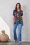 DIDI Dames Loose tee Flow print in dark blue with Bird garden print maat 40