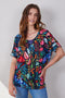 DIDI Dames Loose tee Flow print in dark blue with Bird garden print maat 36